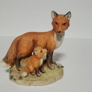 Vtg Homco Orange and White Fox Figurine Mother with Kit